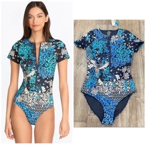 NWT Johnny Was Blue Fly Neoprene One Piece Swimsuit | Size Small